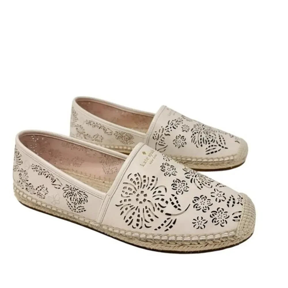 Kate‎ Spade New York Gwen Perforated Floral Espadrille Flats Ivory 10B Boho Chic